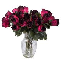 Vickerman 16" Artificial Purple Rose Blossoms in Glass Vase with Acrylic Water