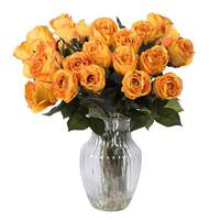 Vickerman 16" Artificial Orange Rose Blossoms in Glass Vase with Acrylic Water
