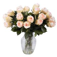 Vickerman 16" Artificial Green/Pink Rose Blossoms in Glass Vase with Acrylic Water