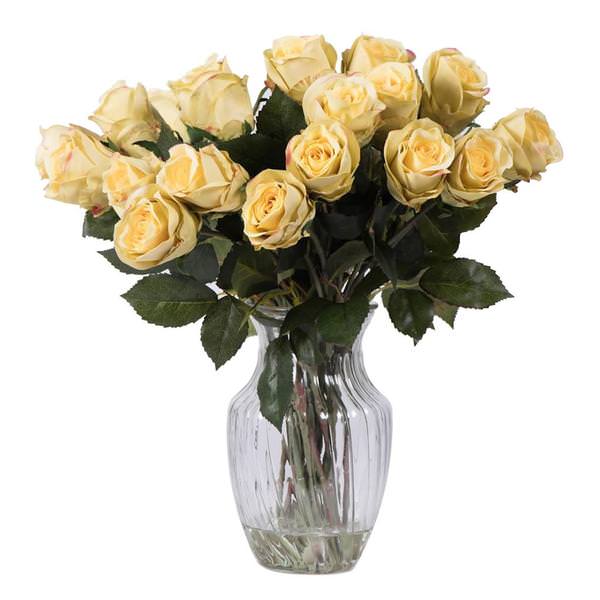 16" Artificial Green Rose Blossoms in Glass Vase with Acrylic Water