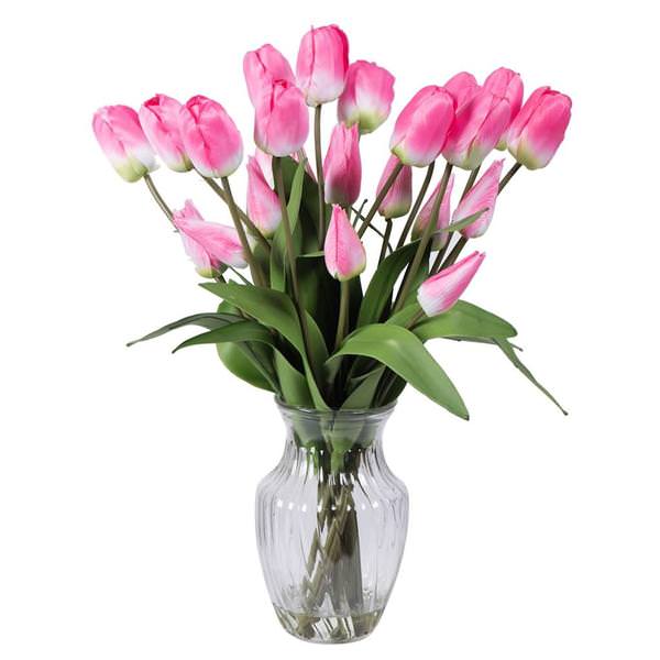 21" Artificial Pink Tulip in Glass Vase with Acrylic Water