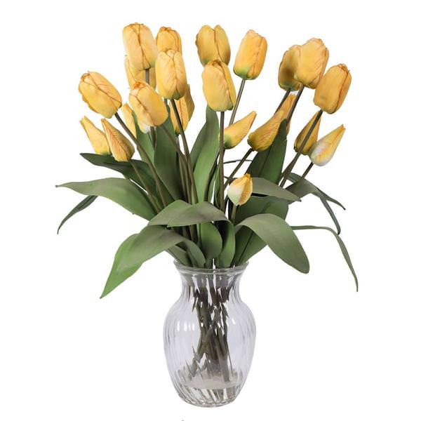 21" Artificial Yellow Tulip in Glass Vase with Acrylic Water