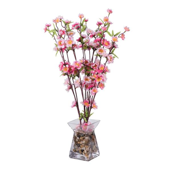 24" Artificial Pink Blossoms in Glass Vase with Acrylic Water