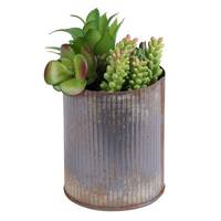 Vickerman 9" Artificial Succulent Arrangement in Rustic Tin Container