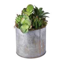 Vickerman 9" Artificial Succulent Arrangement in Rustic Tin Container