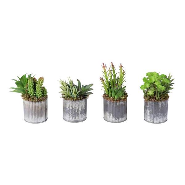 8" 4 Artificial Assorted Succulent Arrangement in Weathered Tin Vase (Set of 4)