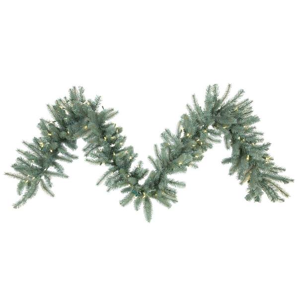 9' Artificial Colorado Blue Spruce Garland with 100 Warm White LED Dura-Lit® Lights