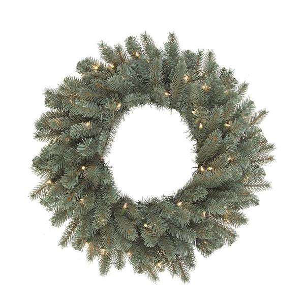 24" Artificial Colorado Blue Spruce Wreath 50 Warm White LED Lights