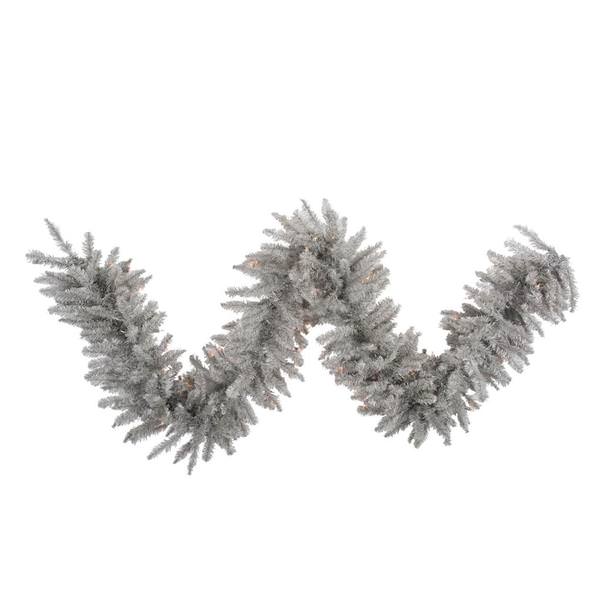 9' x 14" Artificial Platinum Fir Garland 100 Warm White Lights