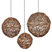 Vickerman 8/10/12" Lighted Rattan Ball Set 60 Light (Set of 3)