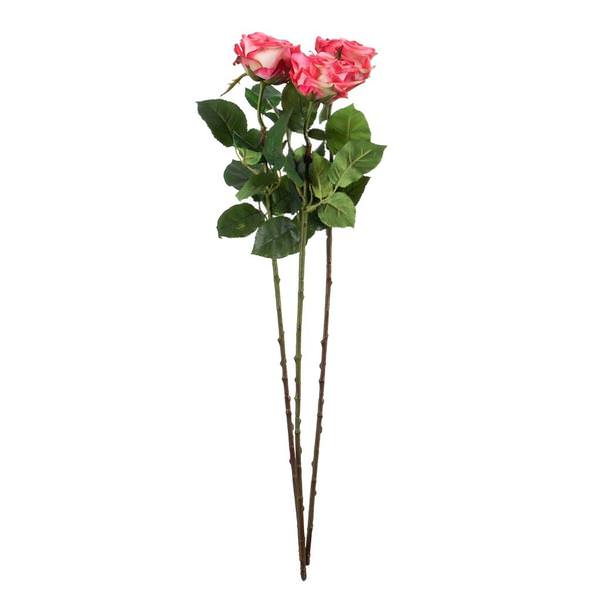 26" Artificial Pink Real Touch Rose Stem (3 pack)