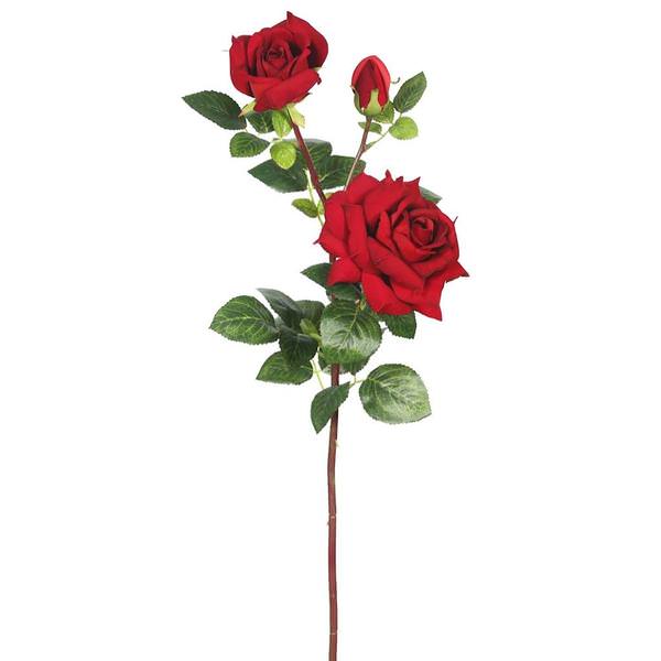 35" Artificial Red Large Velvet Rose Stem (3 pack)