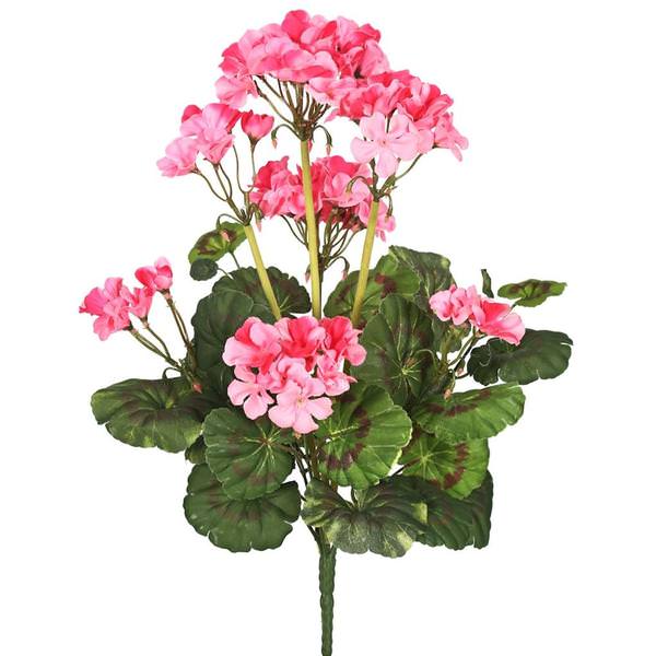 20" Artificial Pink Geranium Bush 9 Blossoms