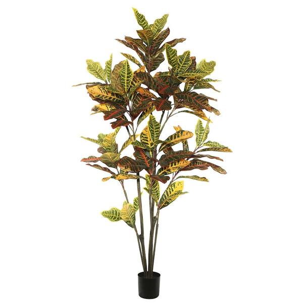 60" Artificial Croton Tree in Black Planter Pot