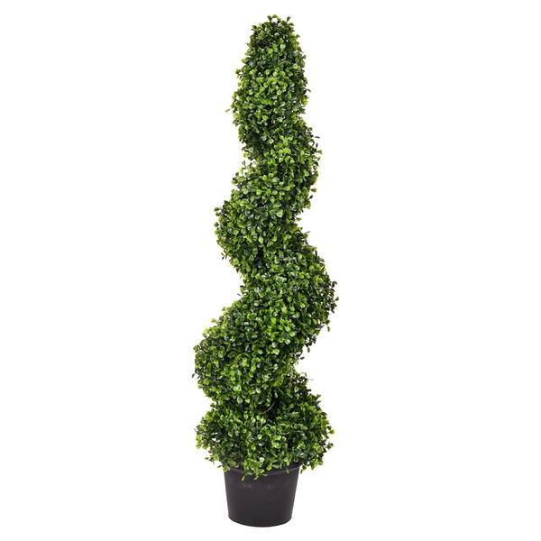 36" Artificial Boxwood Spiral on Black Planters Pot