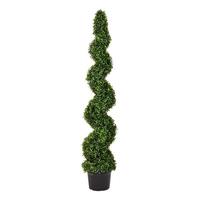Vickerman 60" Artificial Boxwood Spiral Topiary Potted in a Black Planters Pot