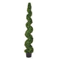 Vickerman 72" Artificial Boxwood Spiral Topiary Potted in a Black Planters Pot