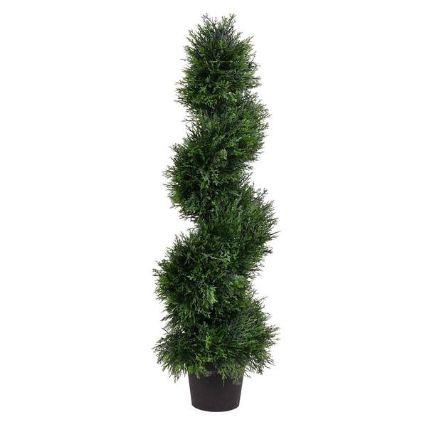 36" Artificial Cedar Spiral on Black Planters Pot