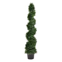 Vickerman 60" Artificial Cedar Spiral Topiary Potted in a Black Planters Pot