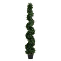 Vickerman 72" Artificial Cedar Spiral Topiary Potted in a Black Planters Pot