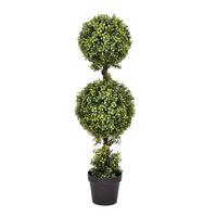Vickerman 36" Artificial Double Ball Green Boxwood Topiary in Black Planters Pot
