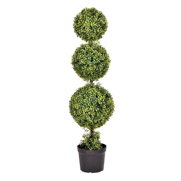 48" Artificial Boxwood Triple Ball on Black Planters Pot
