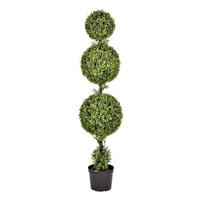 Vickerman 60" Artificial Boxwood Triple Ball Topiary Potted in a Black Planters Pot