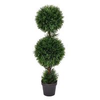 Vickerman 36" Artificial Double Ball Green Cedar Topiary in Black Planters Pot