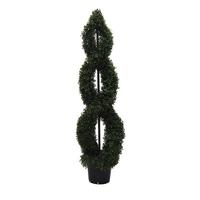 Vickerman 60" Artificial Boxwood Double Spiral Topiary Potted in a Black Planters Pot