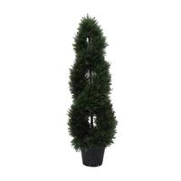 Vickerman 48" Artificial Cedar Double Spiral Topiary Potted in a Black Planters Pot