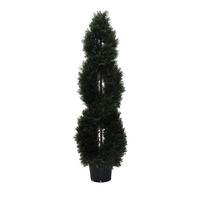 Vickerman 60" Artificial Cedar Double Spiral Topiary Potted in a Black Planters Pot