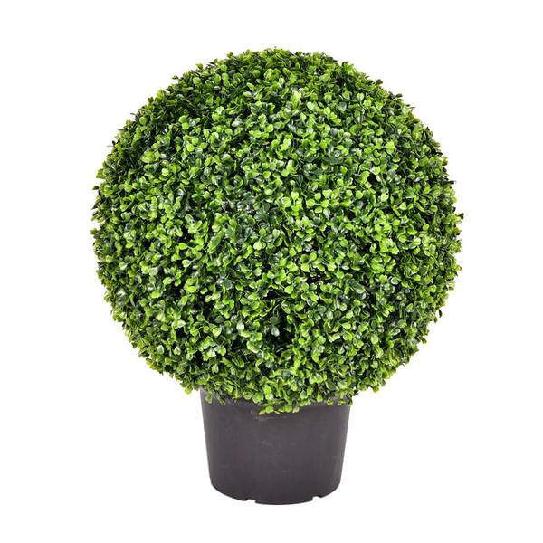 20" Artificial Boxwood Ball on Black Planters Pot