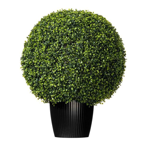 24" Artificial Boxwood Ball Topiary Potted in a Black Planters Pot