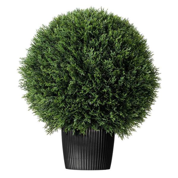 20" Artificial Cedar Ball on Black Planters Pot