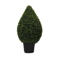 Vickerman 36" Artificial Boxwood Teardrop Topiary Potted in a Black Planters Pot
