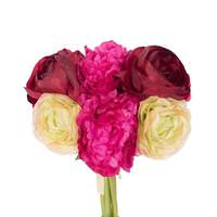 Vickerman 8" Artificial Burgundy / Fuschia / Green Ranunculus / Peony Mixed Stem Bundle