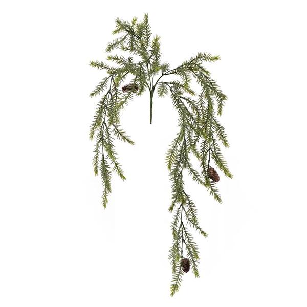 34" Artificial Light Green Springeri Hanging Spray with Pine Cone Accents
