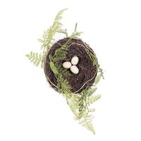 Vickerman 7" Artificial Green/Burgundy Grapveine Nest Accented with Eggs & Fern