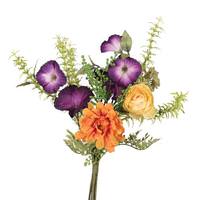Vickerman 15" Artificial Orange/Purple Petunia/Mum Mixed Bouquet