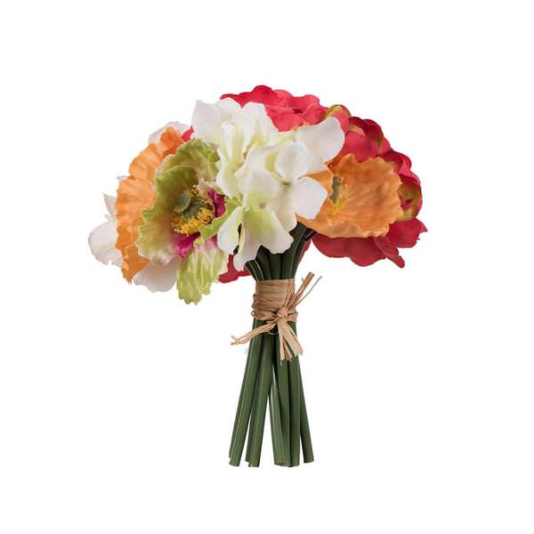 8.5" Artificial Cerise/Green/Orange Gerber Daisy/Hydrangea/Poppy Mixed Stem Bundle