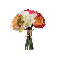 Vickerman 8.5" Artificial Cerise/Green/Orange Gerber Daisy/Hydrangea/Poppy Mixed Stem Bundle
