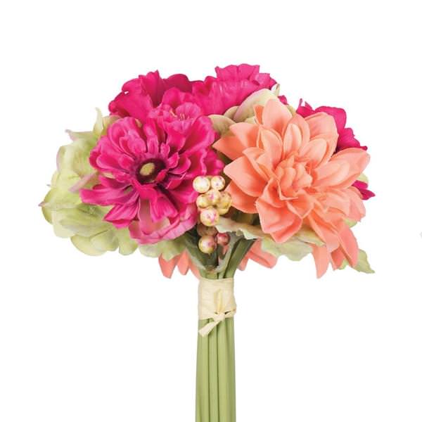 10" Artificial Pink/Orange/Green Poppy/Dahlia Mixed Stem Bundle
