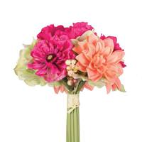 Vickerman 10" Artificial Pink/Orange/Green Poppy/Dahlia Mixed Stem Bundle