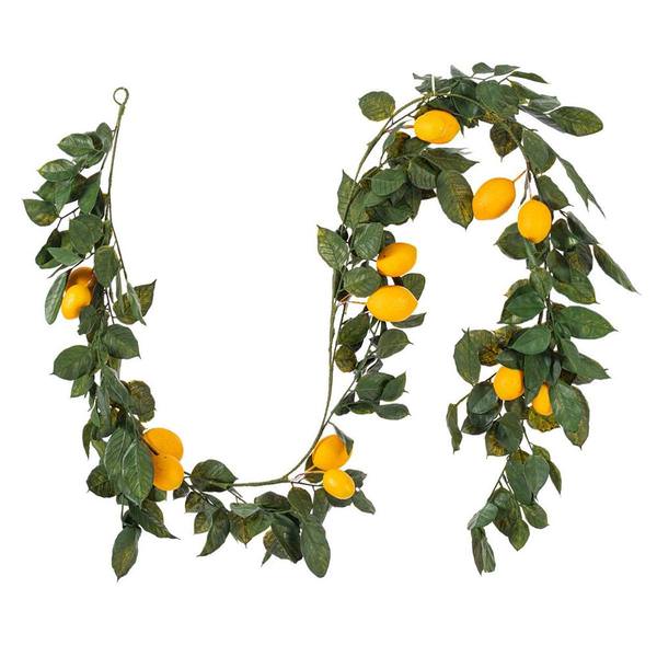 6' Artificial Green and Yellow Salal Leaf Lemon Garland 