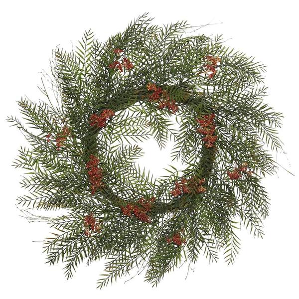 30" Artificial Green Brazil Berry and Leaf Wreath
