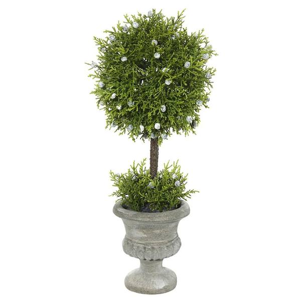 15" Artificial Ball Shape Oregon Juniper Topiary in Grey Pedestal Urn