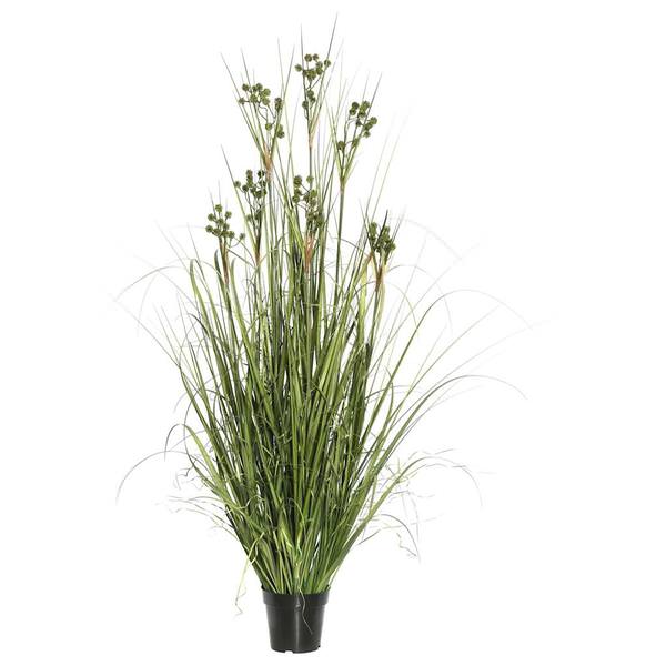 24" Artificial Potted Green Grass with Pomp Balls