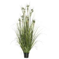 Vickerman 60" Artificial Potted Green Grass with Pomp Balls