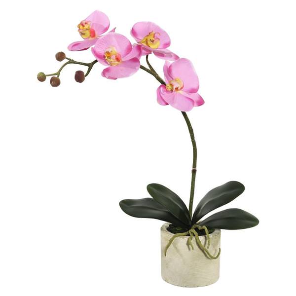 20" Artificial Lavender Orchid Flower with White Ceramic Container