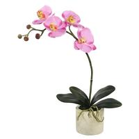Vickerman 20" Artificial Lavender Orchid Flower with White Ceramic Container